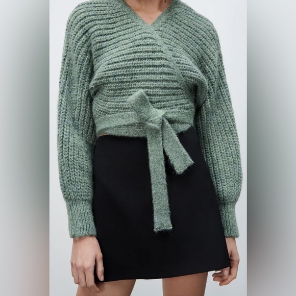 Zara Sweaters - Zara Chunky Green Wrap Sweater Cropped Oversized Balloon Sleeve Cardigan Shawl